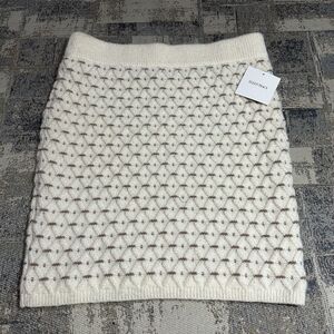 NWT Ellen Tracy Women's Mini Skirt L Knitted Cream & Tan Fitted Stretch MSRP $89